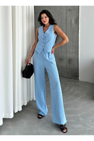 Laluvia Set de pantaloni și vestă albastră din in 100% bumbac