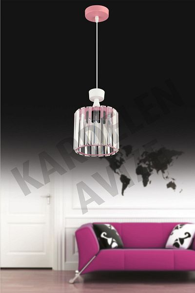 SONSUZ AYDINLATMA&AVİZE Pink Pendant Lamp with Crystal Stones - Luxury Chandelier Facing Single