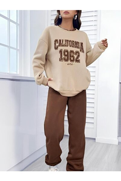 AFROGİYİM California 1962 Printed Oversize Women's Sweatshirt and Sweatpants Set
