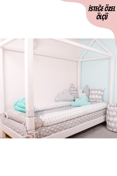 Jaju Baby Gri Ve Beyaz Yıldızlı Kombin Montessori Yatak Bariyer 100x200 Beşik...