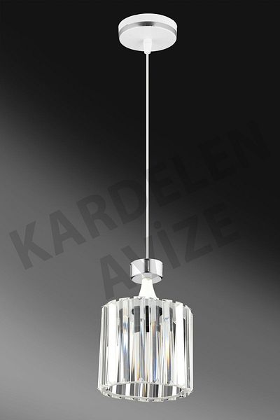 SONSUZ AYDINLATMA&AVİZE Luxury Chandelier - Chrome Colored Pendant Lamp with Crystal and Stone Detail