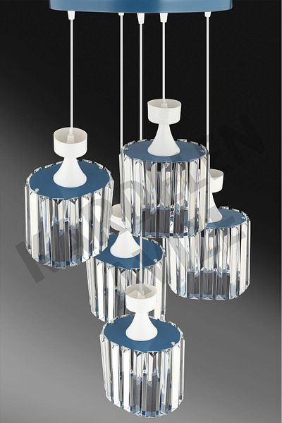 SONSUZ AYDINLATMA&AVİZE Kardelen Blue 5-Piece Pendant Lamp Crystal Stone Downward Facing Luxury Chandelier
