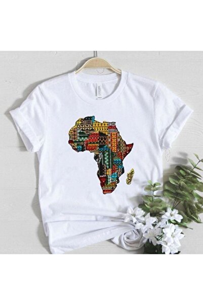 Massgai Tricou oversize din bumbac unisex cu imprimeu Harta Africii - maneca ...