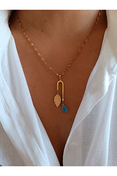 banunun takı tasarımı ÇELİK FİRUZE TAŞLI KOLYE