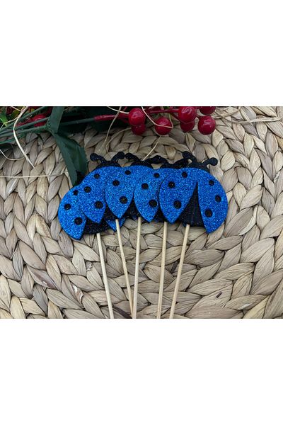 Deniz Party Store Dark Blue Glitter Eva - 5 Ladybugs with 18 cm Long Toothpicks