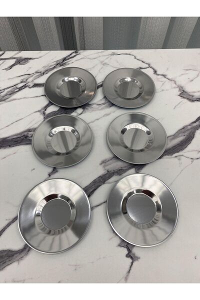 Mira züccaciye طبق شاي فاخر من المعدن المقاوم للصدأ مكون من 6 قطع باللون الفضي