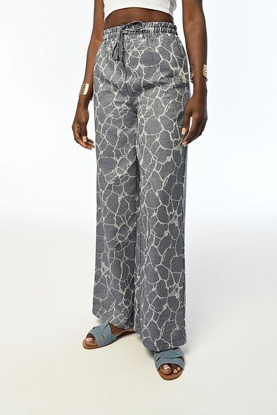 Orfeo Negro Patterned Wide Leg - Women's Elastic Waist Trousers