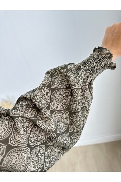 Nissra Ethnic Patterned Elastic Waist Fuzek Dress