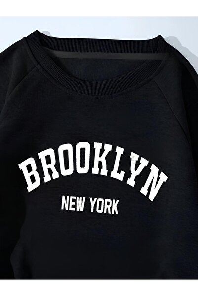 AFROGİYİM Brooklyn New York Printed Oversize Women's Sweatshirt and Sweatpants Set