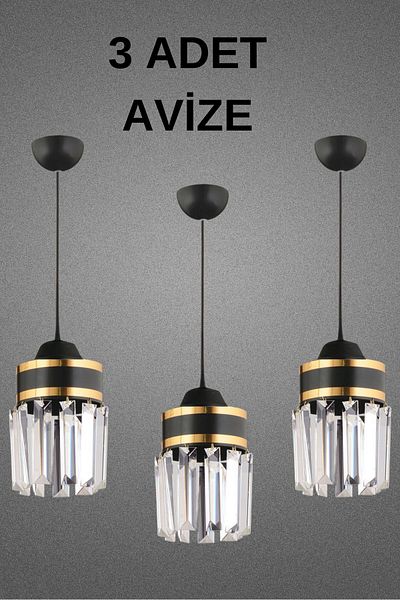 SONSUZ AYDINLATMA&AVİZE 3 Pieces Black Single Pendant Lamp with Yellow Stripe Nairobi - Luxury Chandelier