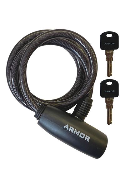 Armor Self Coilik Bicycle Lock with Vinyl Coated Knitted Steel Key Black (120cm-8mm)