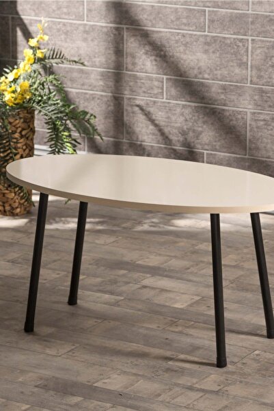 GOLDFALEZ Orta Sehpa Elips Metal Ayak  Krem