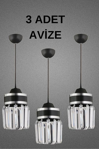 SONSUZ AYDINLATMA&AVİZE Infinite 3 Pieces Black Single Pendant Lamp Nairobi Luxury Chandelier with Chrome Strip