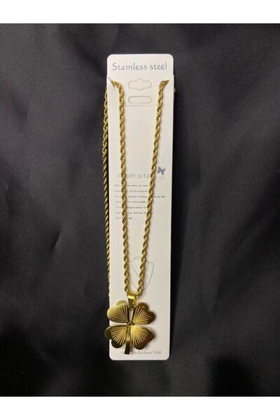 stainless steell Altın Kaplama Dört Yapraklı Yonca Paslanmaz Çelik Kolye
