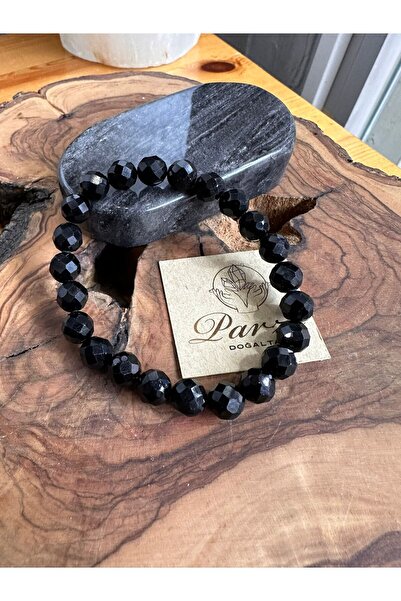 parze doğaltaş Mikro Faset Kesim Siyah Turmalin Bileklik