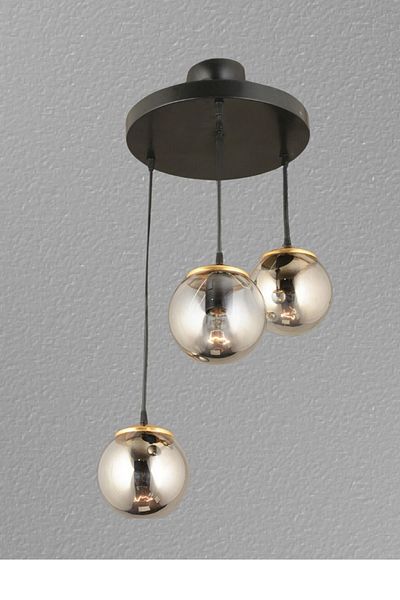 SONSUZ AYDINLATMA&AVİZE Black Glop Top 3-Piece Smoked Pendant Lamp Tray - Flat Downward Facing Luxury Chandelier