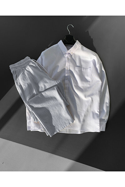 NO1 KONSEPT Біла лляна сорочка та сірі штани оверсайз