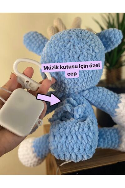 Homesinti 30cm amigurumi müzik kutulu Geyik, isim yazılabilen emzik zinciri ve çıngıraklı diş kaşıyıcısı takım