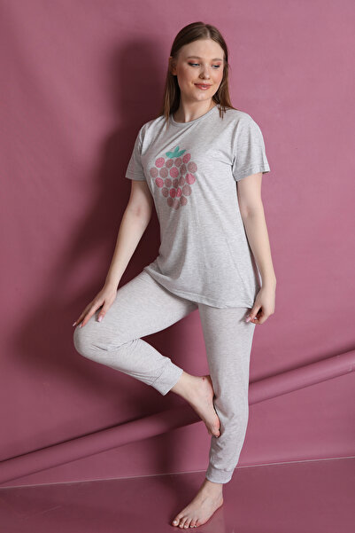 FAMES PİJAMA Summer Strawberry Patterned Women's Pajamas Set