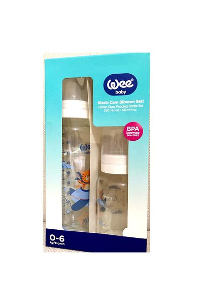 Wee Baby White Classic Glass Baby Bottle Set - 250-125 ml