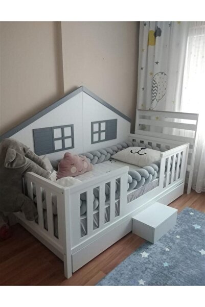 Jaju Baby اللون الرمادي 80x130 3 شبكة حماية السرير حامي تصميم خاص