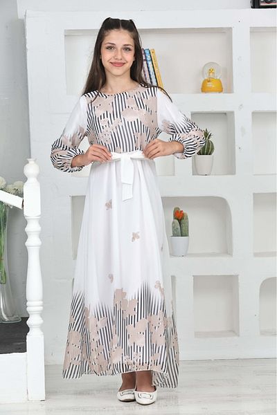 Asortix Rochie Hijab din șifon lungă, căptușită din bumbac, pentru fetiță