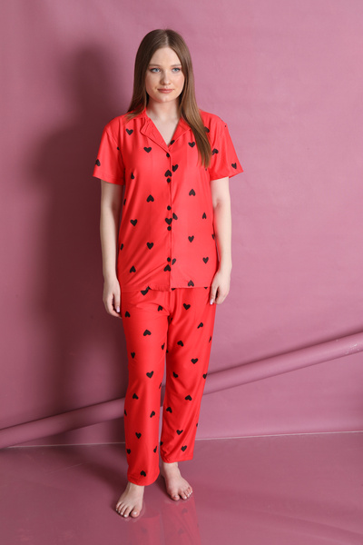 FAMES PİJAMA Lycra and Patterned Women's Pajama Set - Buttoned
