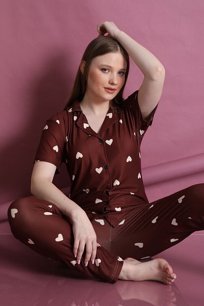 FAMES PİJAMA Lycra and Patterned Women's Pajama Set - Buttoned