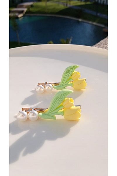 İLKYAZ Accessory 2-Piece Tulip Side Buckle Set with Pearls