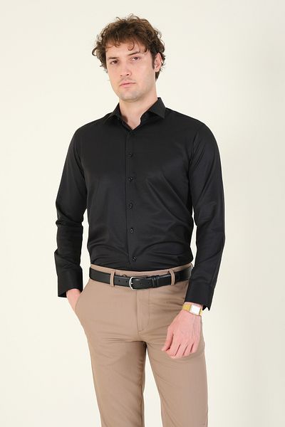Giyim Dünyası Μαύρο Slim Fit Ανδρικό πουκάμισο