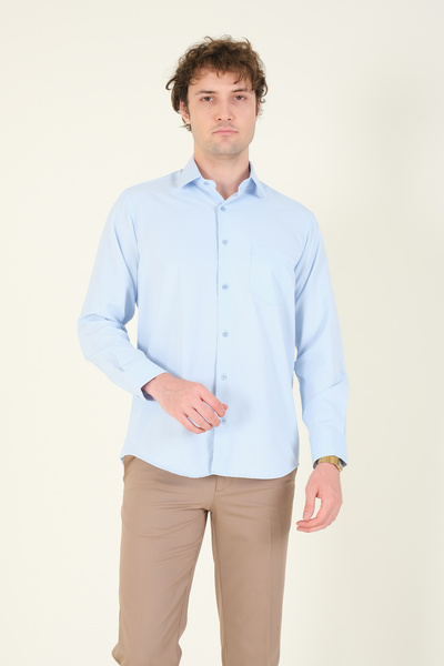 Giyim Dünyası Erkek Tek Cep Klasik Kesim Gömlek Mavi
