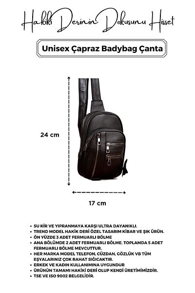 CüzCan Unisex Μαύρη τσάντα Badybag από γνήσιο δέρμα με εξαιρετικά χρήσιμο φερμουάρ