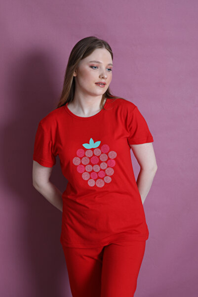 Genel Markalar Çilekli Yazlık Kadın Pijama Takım