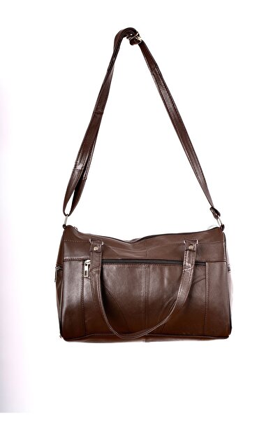 CüzCan Unisex Brown Cylinder Model Genuine Leather Hand and Shoulder Bag