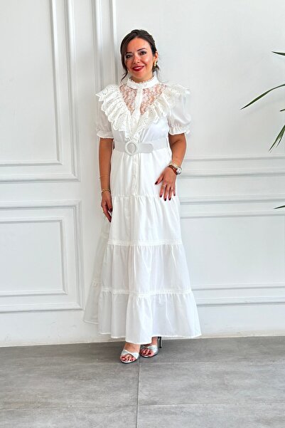 Yağmur Butik Rochie cu curea cu scoici și dantelă