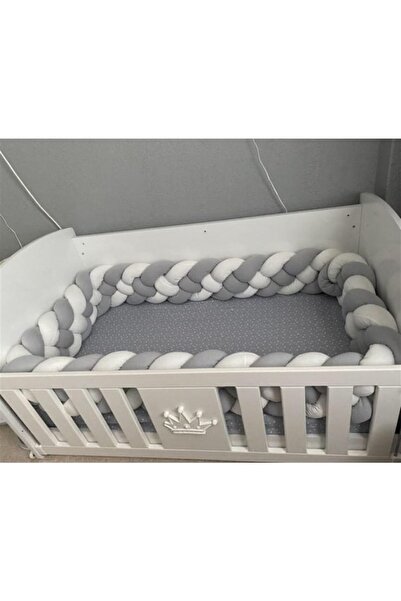Jaju Baby Gri-beyaz Renk 60x120 4 Örgü Koruma Yatak Koruyucu Özel Tasarım