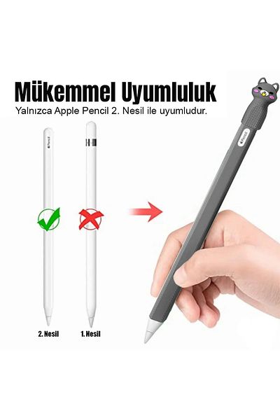 34center Pencil 2. Generation Compatible Protective Silicone Case Anti-Slip with Cute Cat Figure (Not Product Pen)