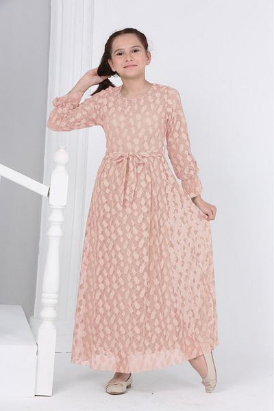 Asortix Fata - Rochie lunga cu imprimeu guipur, talie elastica, captuseala
