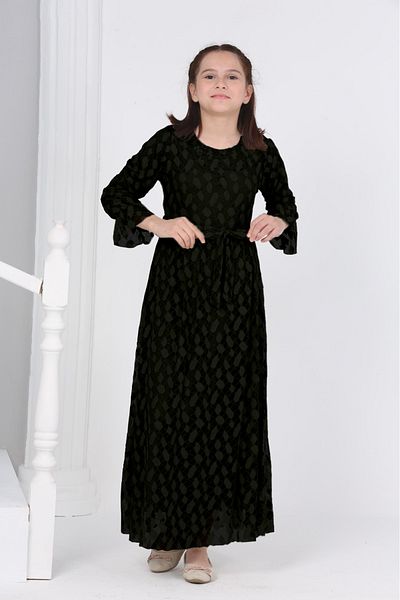 Asortix Fata - Rochie lunga cu imprimeu guipur, talie elastica, captuseala