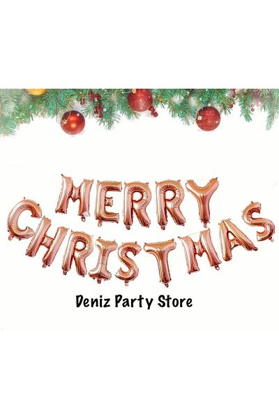 Deniz Party Store New Year Merry Christmas Rose Gold Foil Balloon Set Each Letter Is Approximately 36-40 Cm.