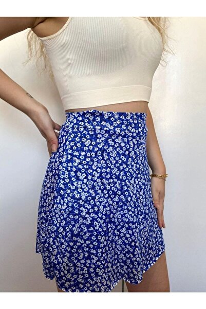 SUHIS MAVİ ÇİÇEK DESENLİ YAZLIK ŞORT ETEK