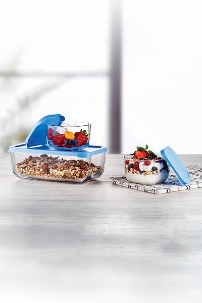 Paşabahçe 9 Piece Blue Snowbox Storage Container Set - 3 Large and 6 Small Special Set