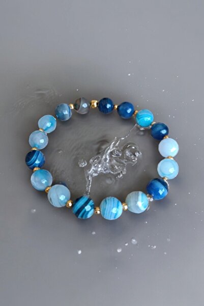 MGA DOĞAL TAŞ Mavi Faset Elmas Kesim Akik Taşı 10 mm Büyük Akik Taşı Bileklik Dorika Bileklik Erkek Kadın Bileklik