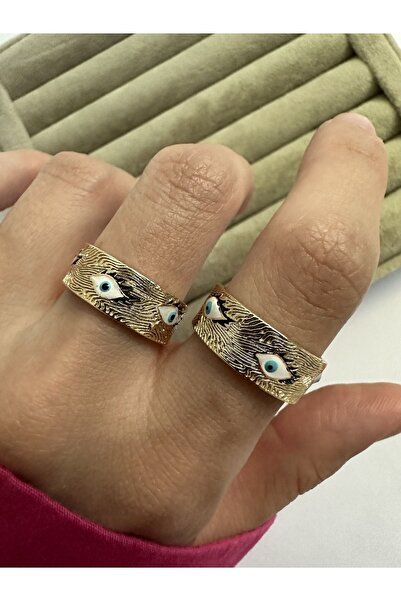 ringbox Gold Beyaz Göz Detaylı Mineli Yüzük