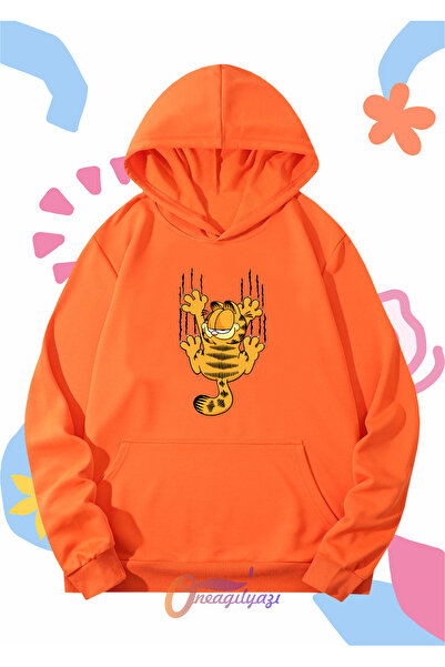 oneagılyazı Çocuk Unisex Garfield Tırnak Baskılı Oversize Kapüşönlü Sweatshirt