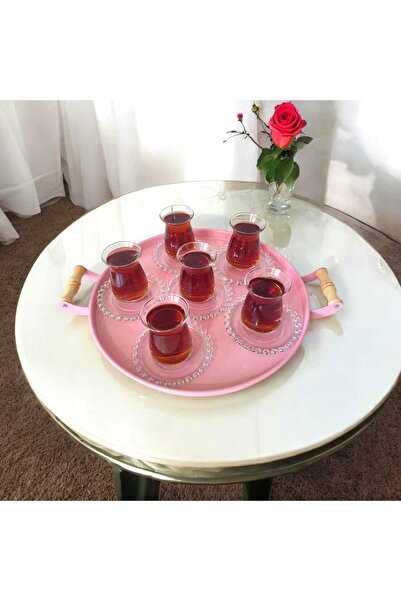 EceAksesuar Metal Tea and Coffee Tray with Wooden Handles - 37 cm Medium Size...