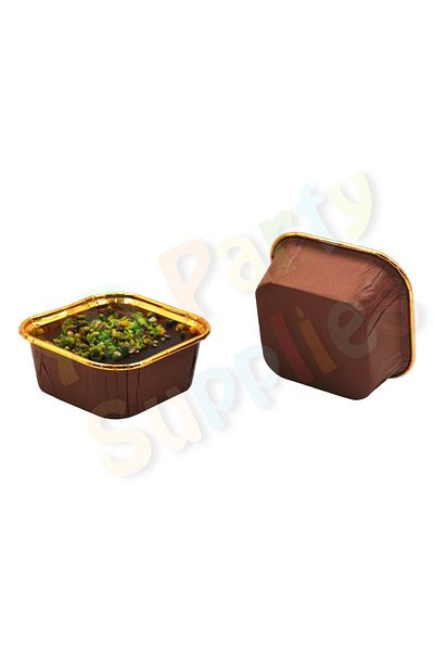 Yusuf Dirik YD Party Supplies Brown Gold Square Muffin, Cake, Dessert and Ashura Bowl 16 Pieces 8.5x8.5 cm