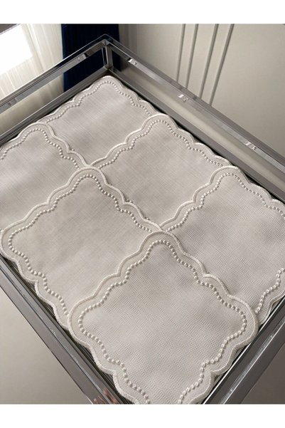 LİNDA MİA Spotted White Cocktail Napkin Set of 6