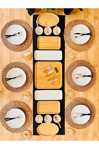 CASA DE BELLA Modern Bamboo Porcelain Breakfast Set for 12 People - 85 Pieces