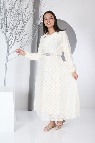 Asortix Rochie de seară lungă pentru fetiță, cu model Guipure, cu talie elastică